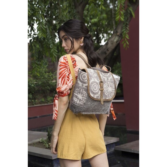 Myra Bag Handbags - Myra Bag Handmade Dreamer Backpack Upcycled Canvas & Cowhide Leather